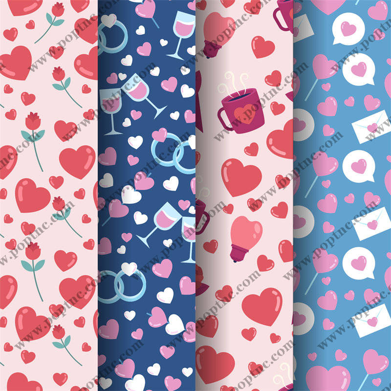 浪漫爱心与玫瑰图案面料印花服装印花设计