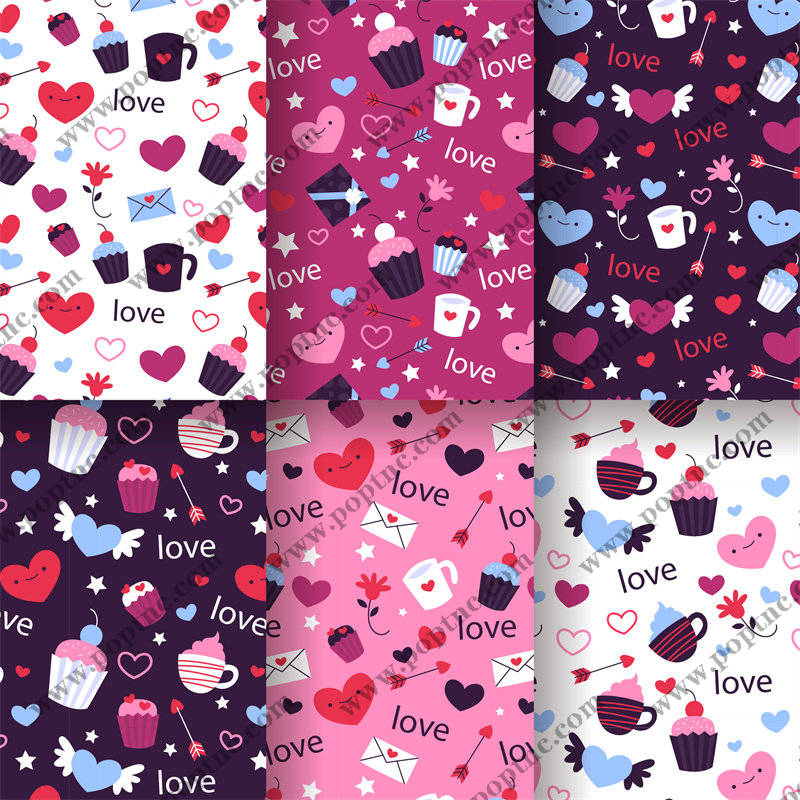 浪漫粉色系面料印花设计,适合情人节服装印花