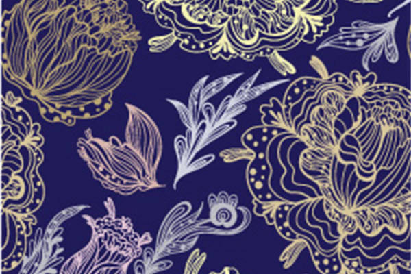 深蓝底金色花卉图案服装印花面料设计