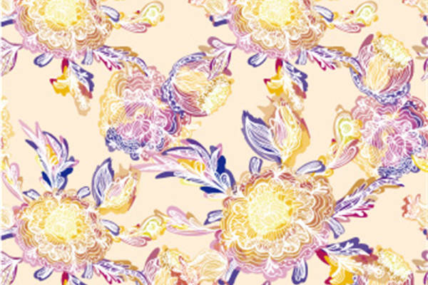优雅花卉图案面料印花，适用于春夏服装印花设计