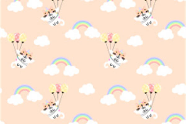 可爱卡通猫咪热气球服装印花面料设计