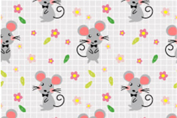 可爱卡通老鼠与花卉图案服装印花面料