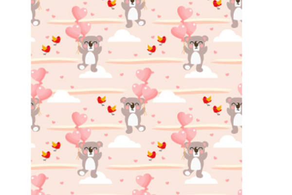 可爱卡通考拉面料印花 浪漫粉色服装印花设计