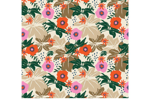 时尚花卉图案面料印花，适用于夏季服装印花设计