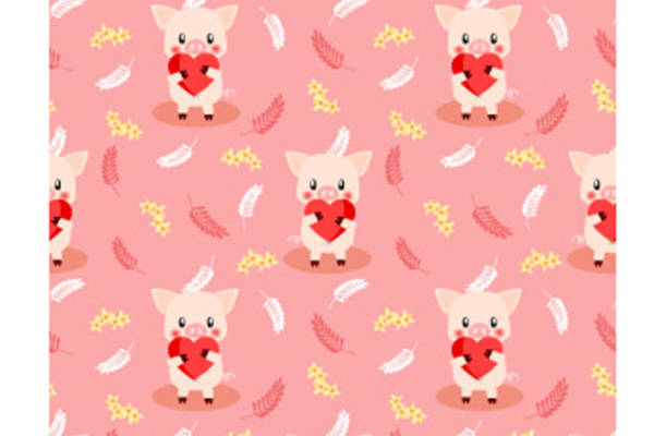 可爱卡通猪心形图案面料印花服装印花设计