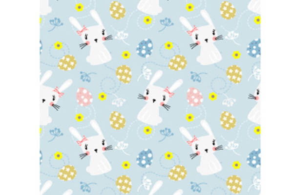 可爱兔子与花朵图案面料印花服装印花设计