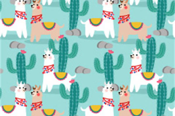 可爱羊驼与仙人掌图案面料印花服装印花设计
