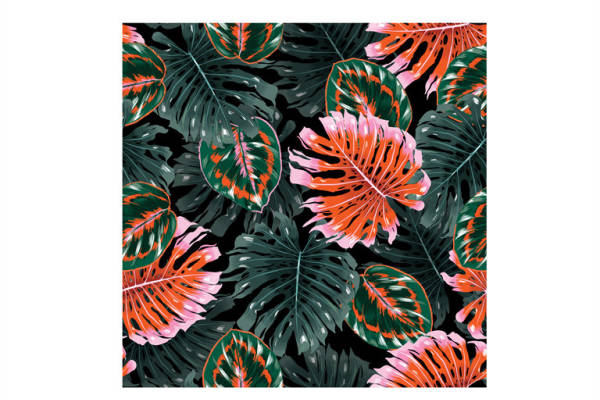 热带风情橙绿花卉面料印花服装印花设计