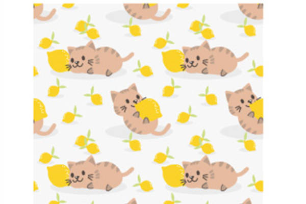 可爱猫咪与柠檬图案面料印花服装印花设计
