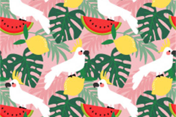 夏日清新风格服装印花设计：白鸽与西瓜的面料印花