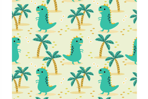 夏季清新恐龙和棕榈树图案服装印花面料