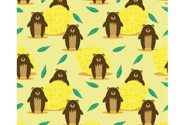 可爱卡通熊与菠萝图案面料印花服装印花设计