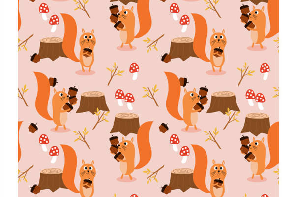 可爱松鼠森林主题面料印花服装印花设计