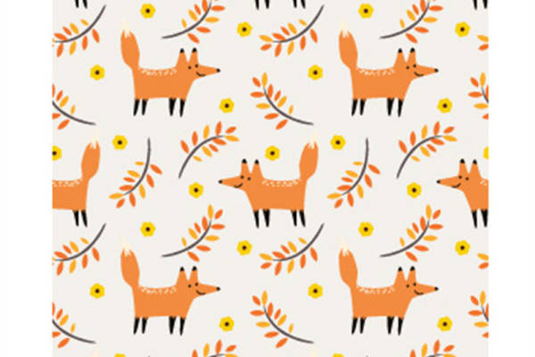 秋季风格狐狸与花卉图案面料印花服装印花设计