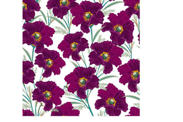 优雅紫色花卉面料印花设计，适合春夏服装印花