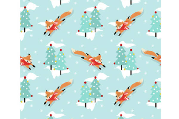 冬季狐狸与圣诞树图案面料印花服装印花设计
