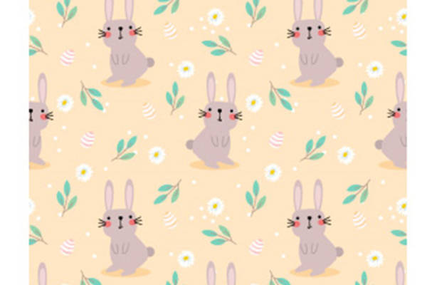可爱兔子与花朵面料印花设计，适合春季服装印花