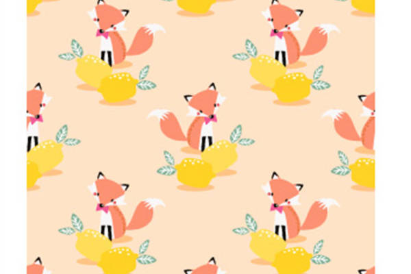可爱狐狸与柠檬图案面料印花服装印花设计