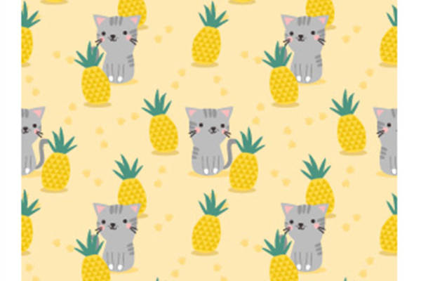可爱猫咪与菠萝图案面料印花服装印花设计