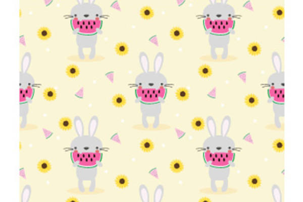 可爱卡通兔子吃西瓜面料印花服装印花设计