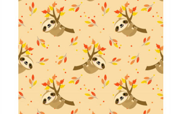 秋季可爱熊猫与枫叶图案服装印花面料