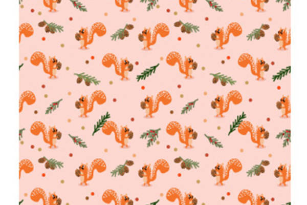 可爱松鼠图案面料印花，适合儿童服装的温馨设计