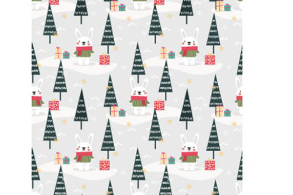 冬季可爱兔子圣诞树面料印花服装印花设计