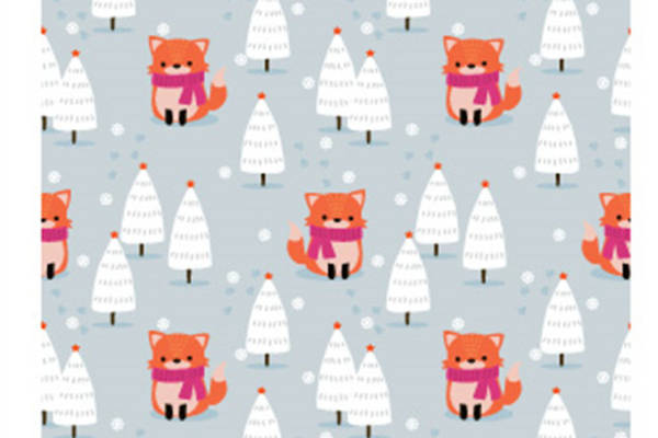 冬季可爱狐狸与圣诞树服装印花面料设计