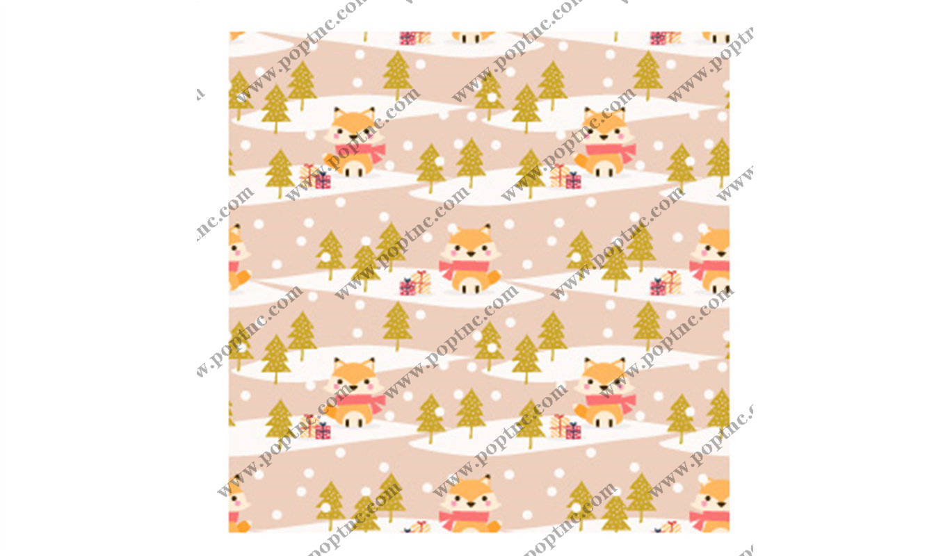 冬季可爱狐狸与圣诞树图案面料印花服装设计