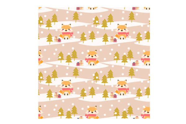 冬季可爱狐狸与圣诞树图案面料印花服装设计