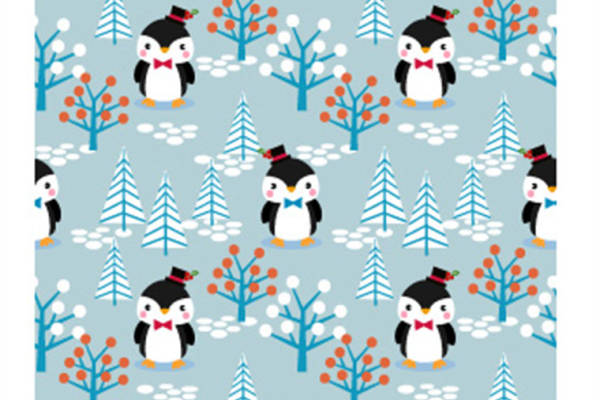冬季可爱企鹅服装印花面料设计