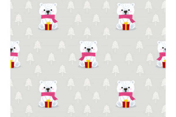 冬季可爱北极熊与圣诞树面料印花服装设计