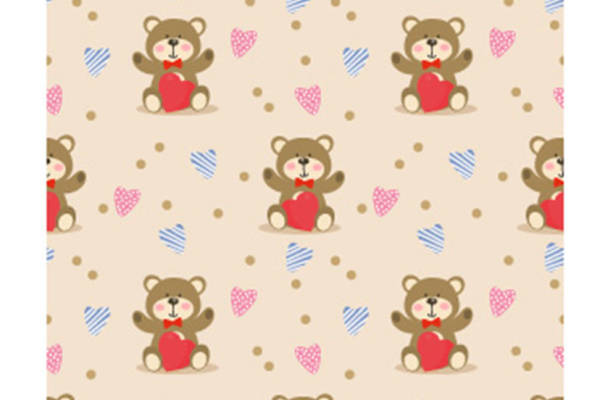 可爱卡通熊与心形图案面料印花服装印花设计