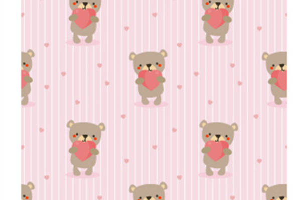 可爱卡通小熊粉色条纹面料印花服装印花设计