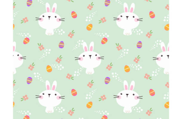 可爱兔子与彩蛋春季面料印花服装印花设计