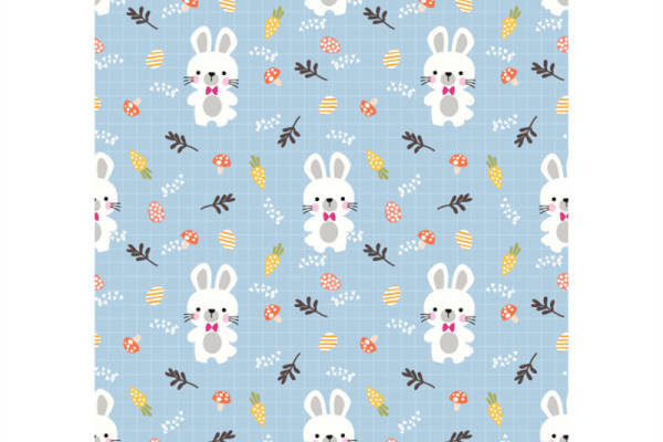 可爱兔子与胡萝卜图案面料印花服装印花设计