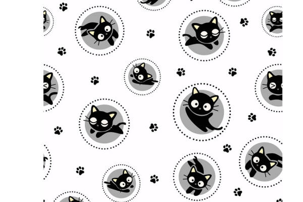 可爱猫咪图案面料印花，趣味服装印花设计