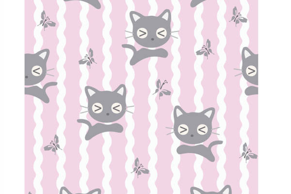 可爱猫咪与蜜蜂图案面料印花服装印花设计