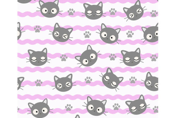 可爱猫咪图案面料印花，时尚服装印花设计