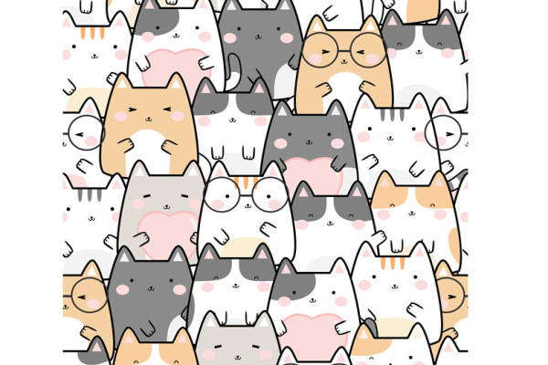 可爱卡通猫咪图案服装印花面料设计