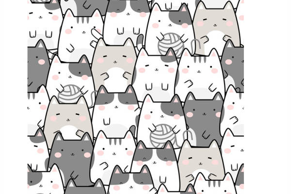 可爱卡通猫咪图案服装印花面料设计