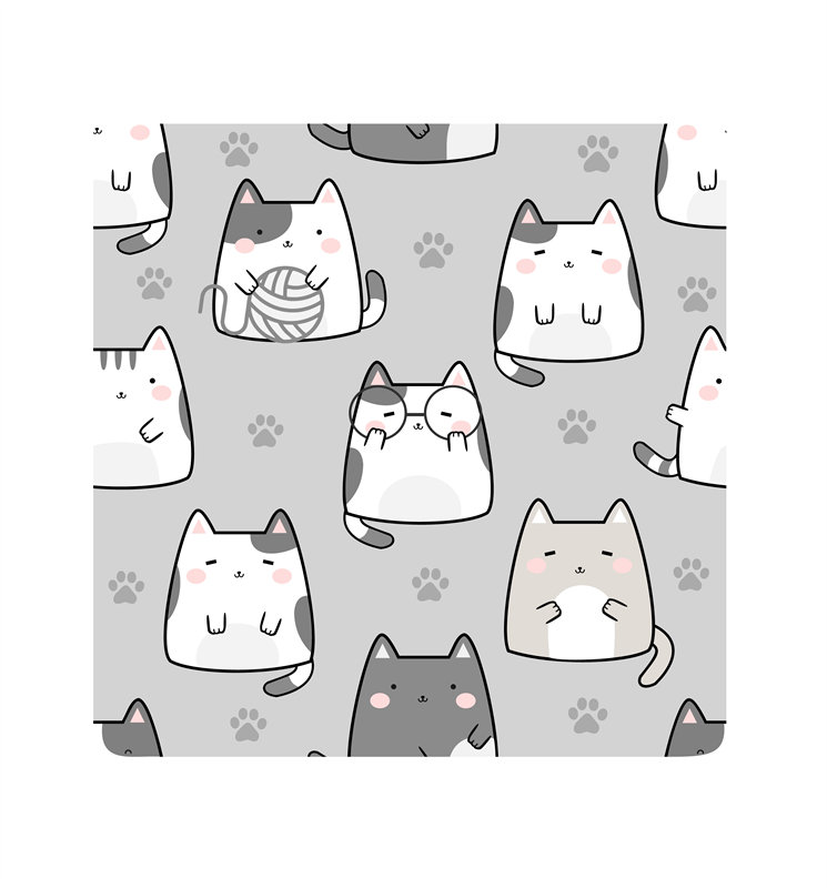 可爱卡通猫咪图案服装印花面料设计