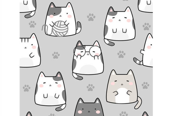 可爱卡通猫咪图案服装印花面料设计