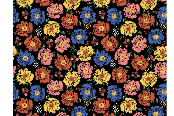 复古风格花卉面料印花，时尚服装印花设计