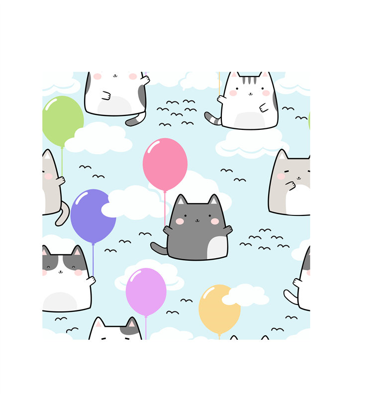 可爱卡通猫咪气球图案面料印花服装印花设计