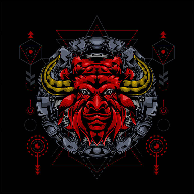 未来科技风格红色恶魔裁片印花服装印花设计