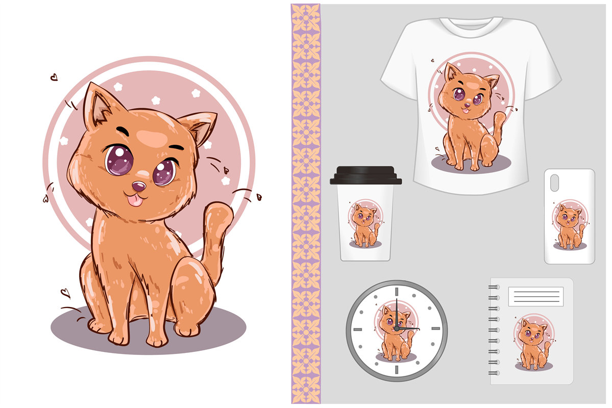 可爱卡通猫咪裁片印花服装印花设计