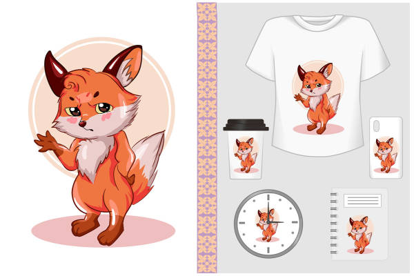 可爱狐狸裁片印花服装印花设计,适用于多种时尚产品