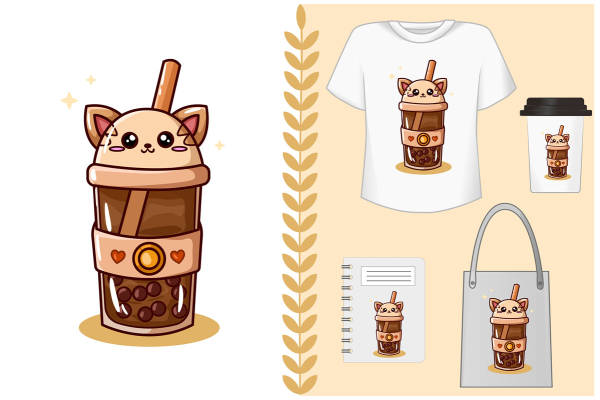 可爱猫咪咖啡杯裁片印花服装印花设计