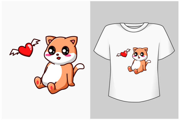 可爱卡通猫咪裁片印花服装印花T恤设计